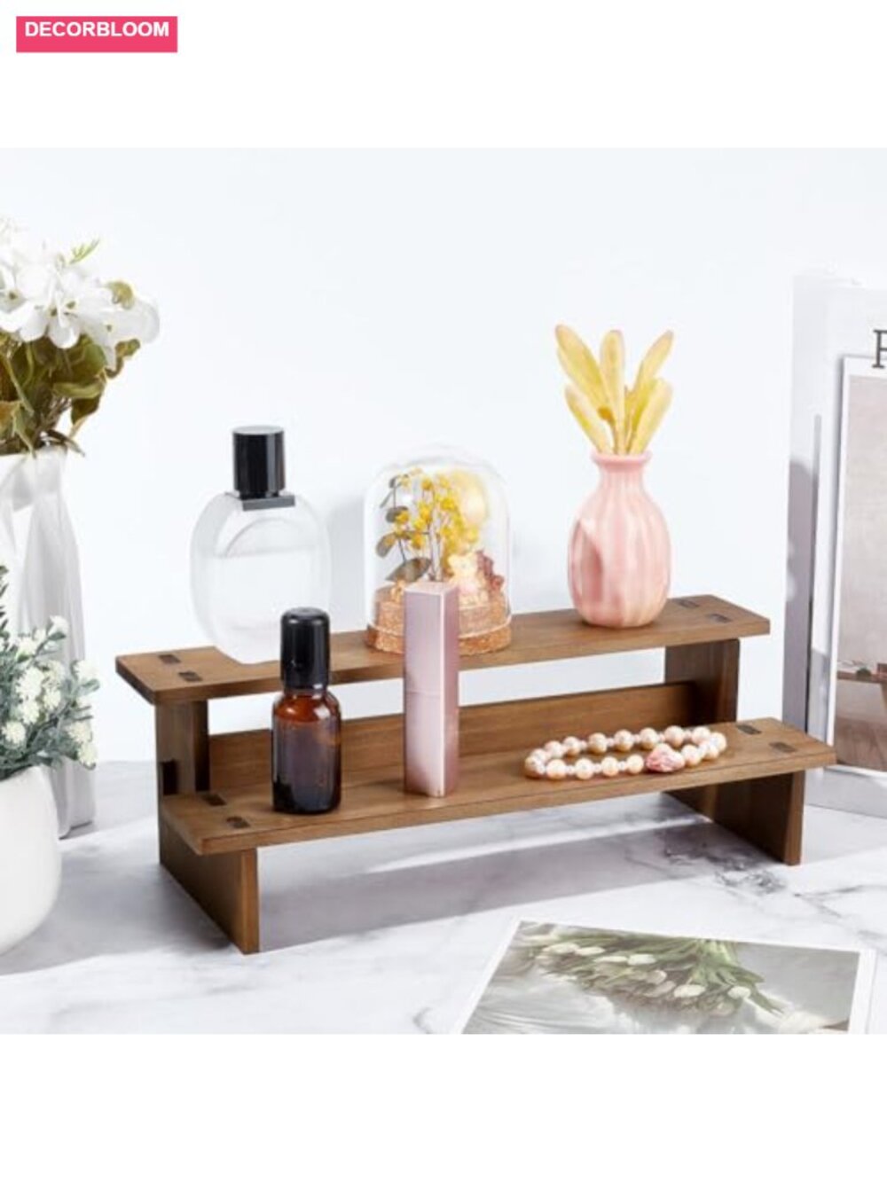 2-Tier Wooden Display Riser Shelf Stepped Tabletop Stand Organizer - Picture 4 of 6